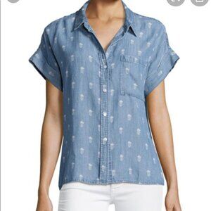Rails Whitney Chambray Pineapple Button Down Shirt Blouse Size S